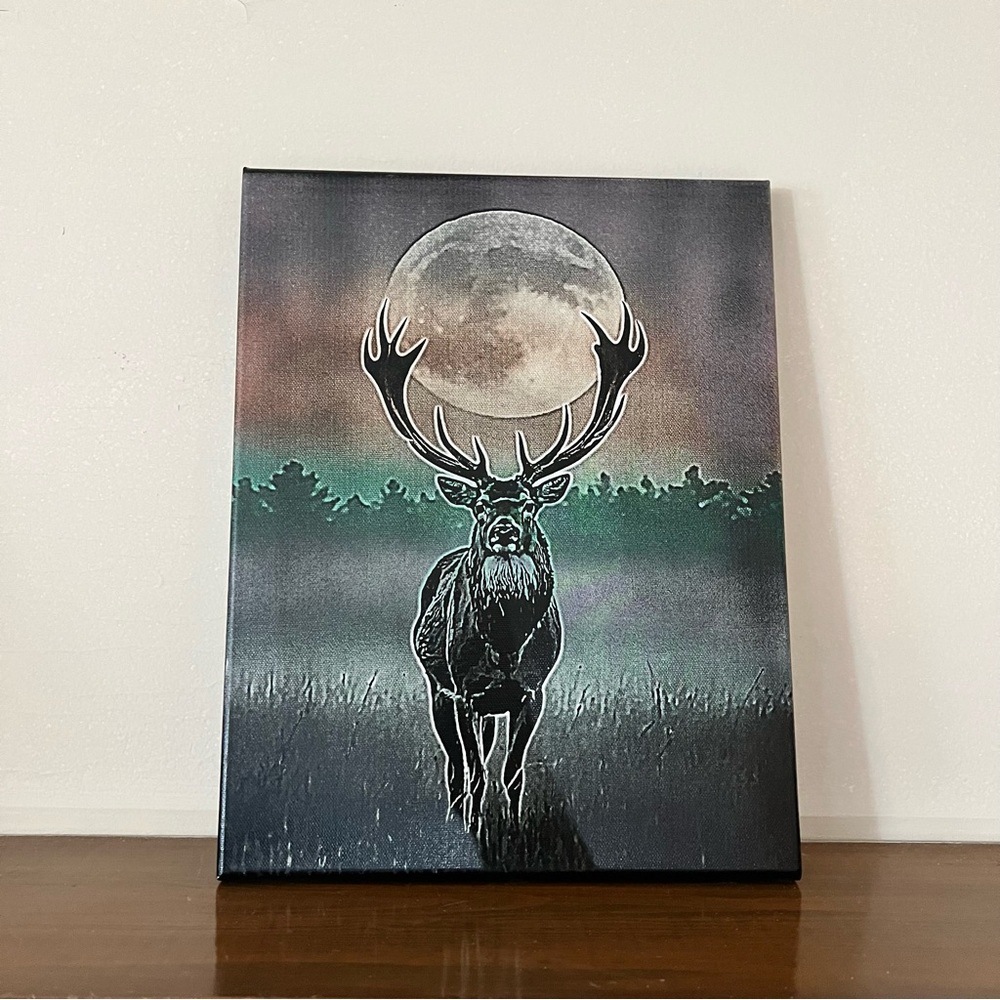 Painted Laser Engraved Deer Canvas, Rustic Deer Canvas Wall Art, Cabin Decor